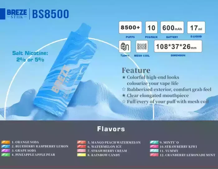 BREZE STIIK BS 8500 Puffs Disposable Vape Reliable Flavorful and Long Lasting
