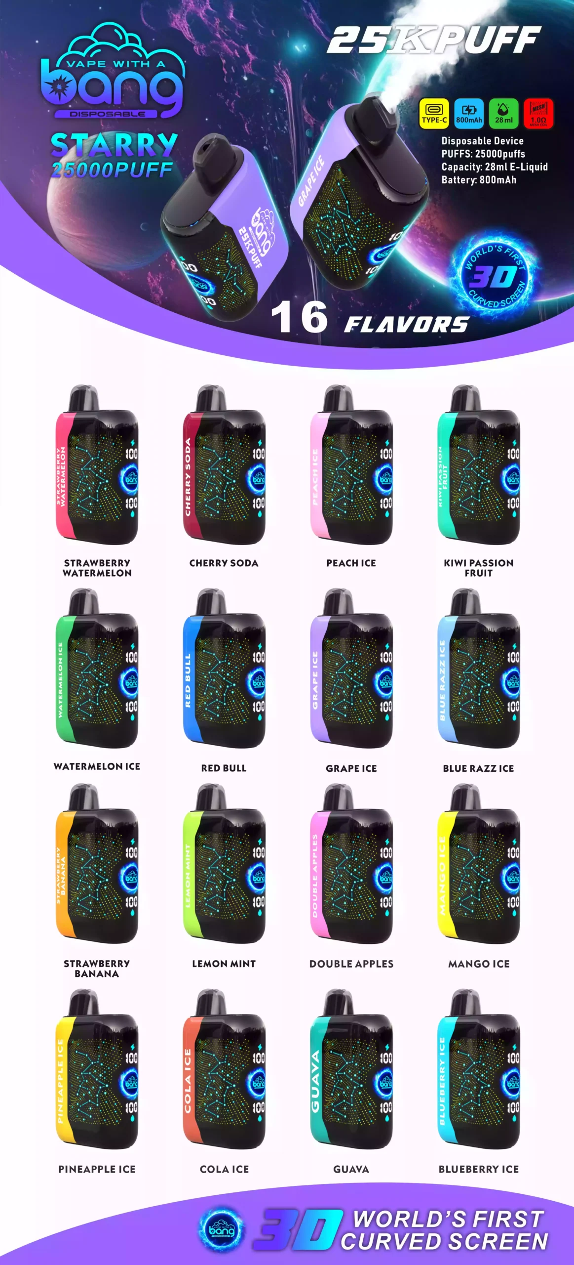 Bang STARRY 25000Puffs Disposable Vape 25,000 Puffs of Pure Vaping Satisfaction