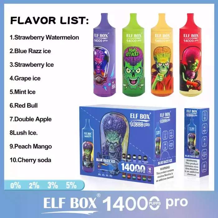 ELF BOX RGB 14000 Puffs Disposable Vape Rechargeable Powerful and Stylish
