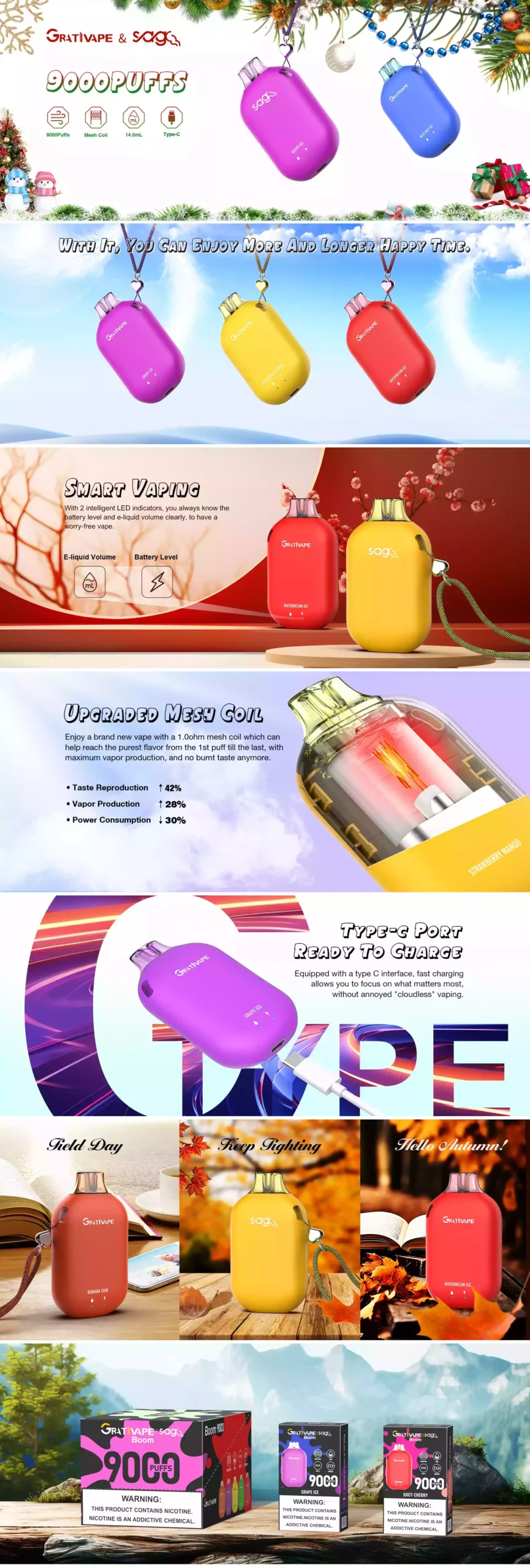 Grativape Boom 9000 Puffs Recharge Enjoy Repeat Vaping Redefined!