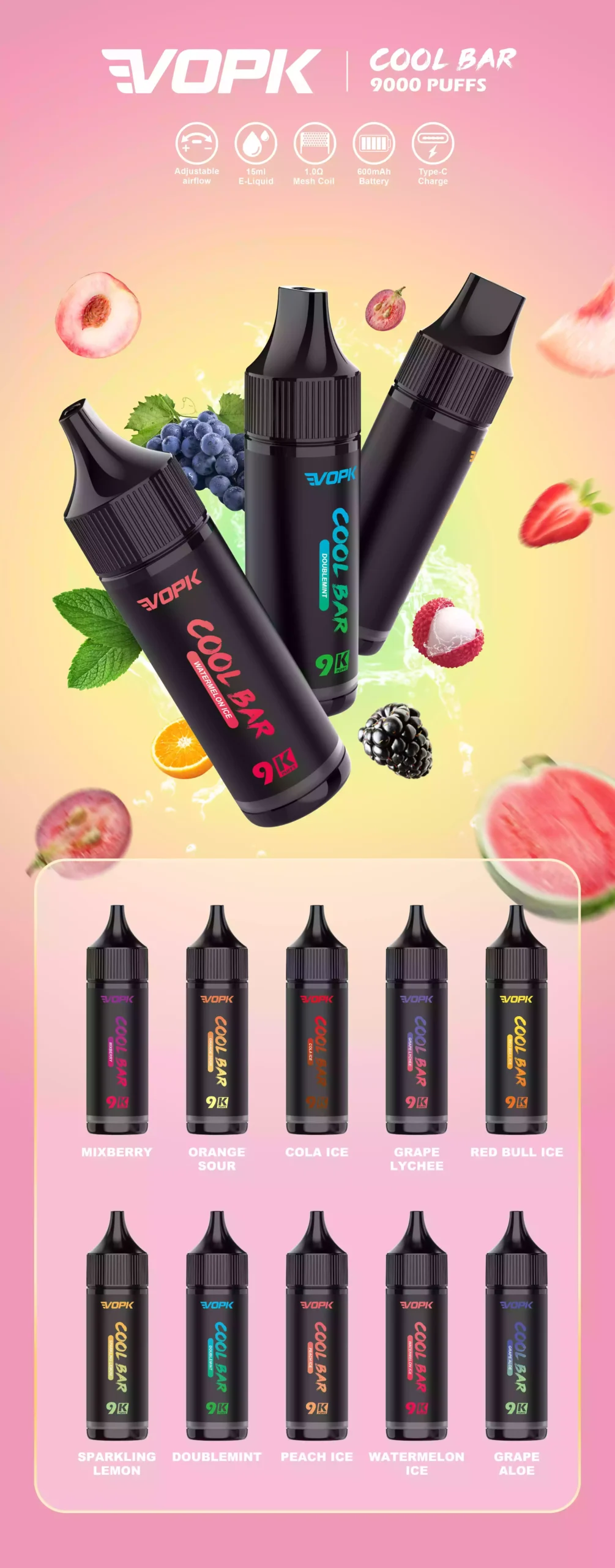 VOPK COOL BAR 9000 PUFFS 9000 Puffs of Satisfaction No Refills Needed