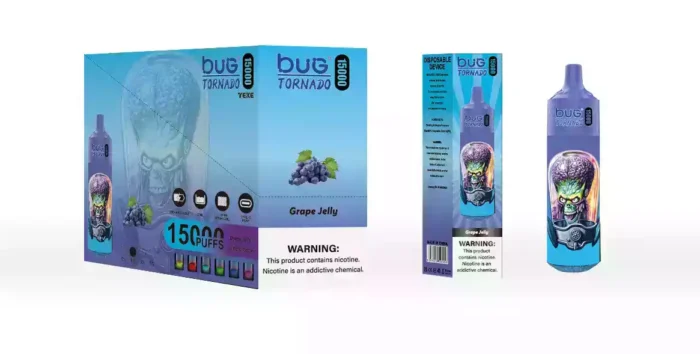 The BUG 02 With Screen 1 15000 Puffs Disposable Vape offers up to 15000 puffs, 20mL of e-liquid, and mesh coil technology, available in flavors like Watermelon Ice and Strawberry Juice, with 2% nicotine.
