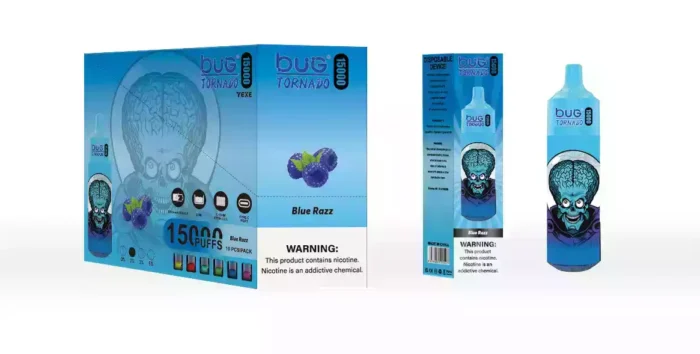 The BUG 02 With Screen 1 15000 Puffs Disposable Vape offers up to 15000 puffs, 20mL of e-liquid, and mesh coil technology, available in flavors like Watermelon Ice and Strawberry Juice, with 2% nicotine.