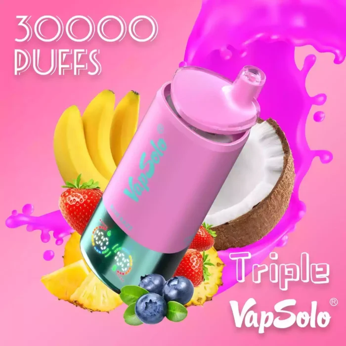 Vapsolo Triple 30000 Puffs Disposable Vape Powerful Performance with Three Tanks and 12mL E-Liquid per TankVapsolo Triple 30000 Puffs Disposable Vape Powerful Performance with Three Tanks and 12mL E-Liquid per Tank