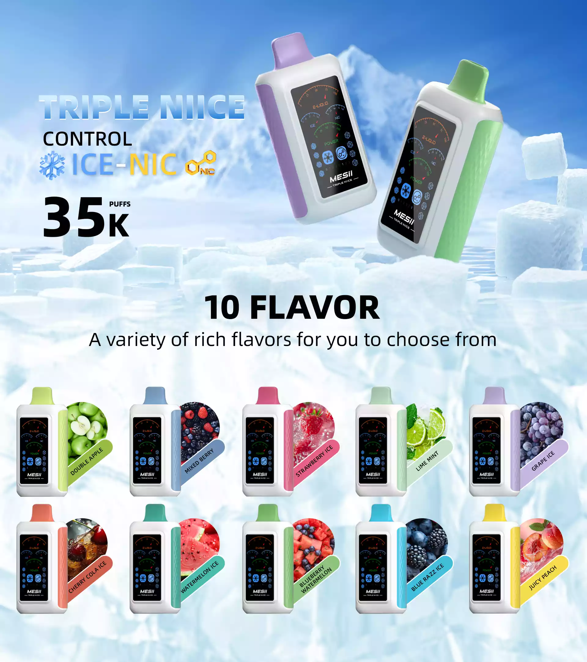 Mesii Triple NIICE 35000 Puffs Vape Adjustable ice & nicotine