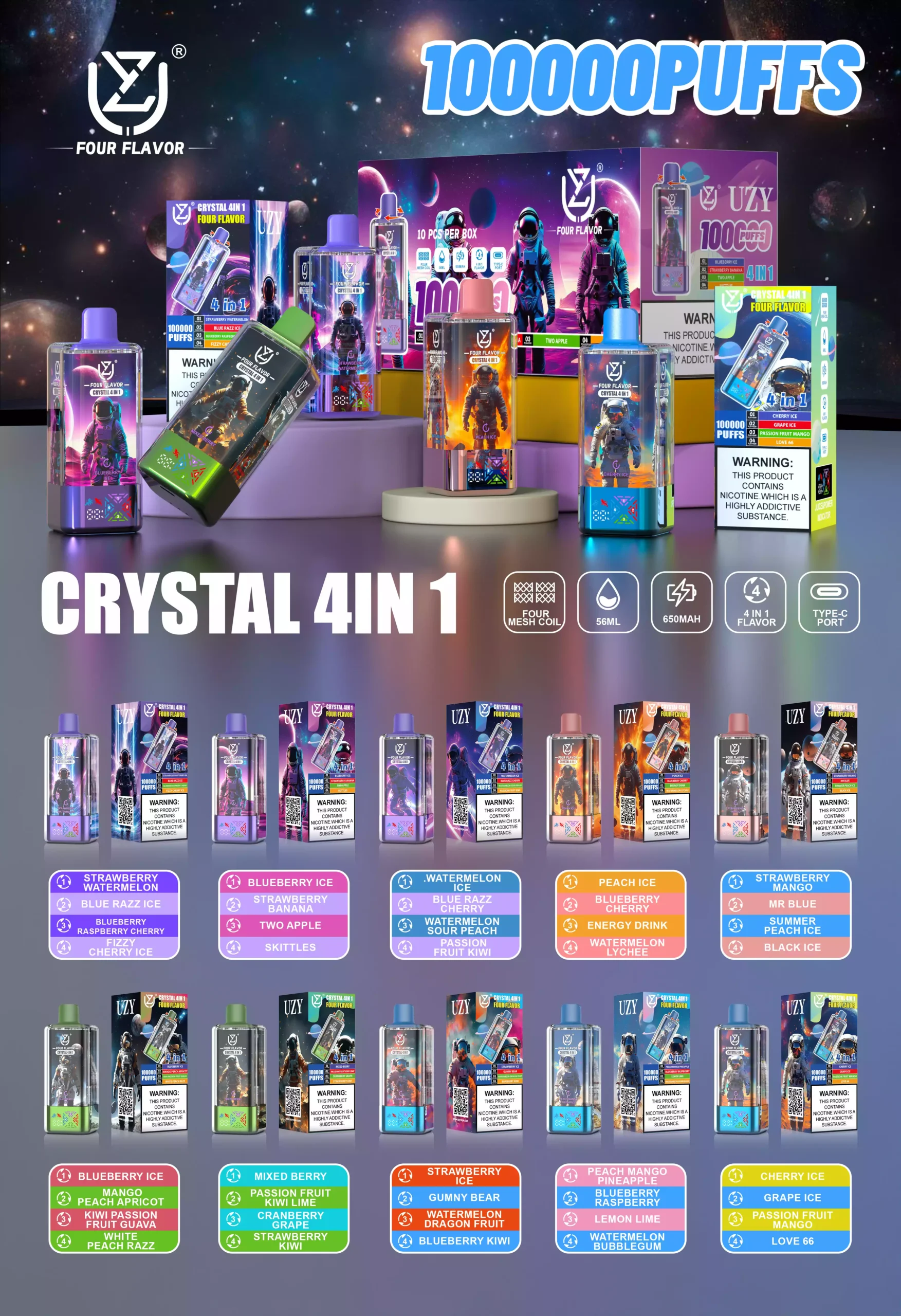 UZY Crystal 4 in 1 100000 Puffs Disposable Vape 4 Flavours (5) UZY Crystal 4 in 1 100000 Puffs Disposable Vape 4 Flavours