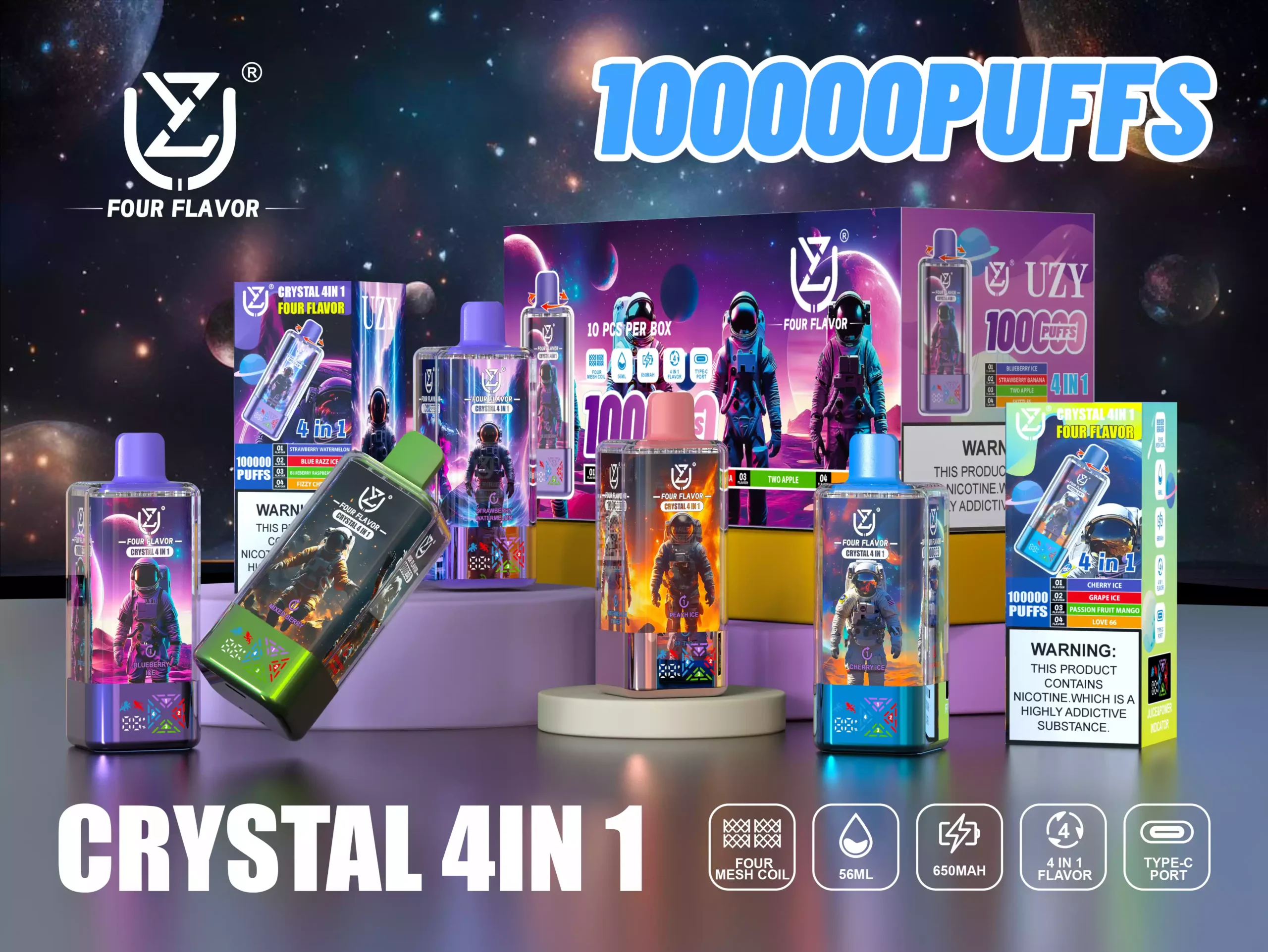 UZY Crystal 4 in 1 100000 Puffs Disposable Vape 4 Flavours (6) UZY Crystal 4 in 1 100000 Puffs Disposable Vape 4 Flavours