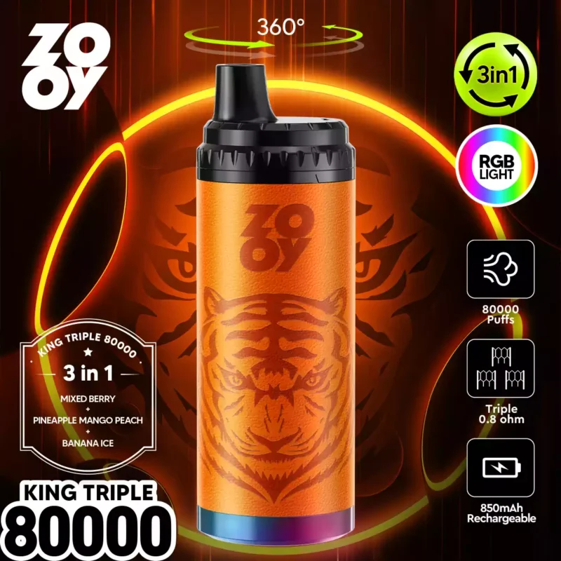 zooy king triple 80000 Puffs Disposable Vape 3 in 1 Flavours